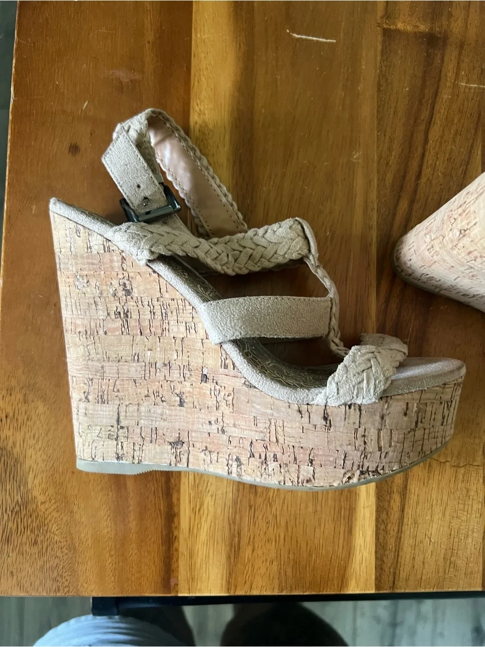 Soda Braided Wedge Sandals - Beige and Black 8.5